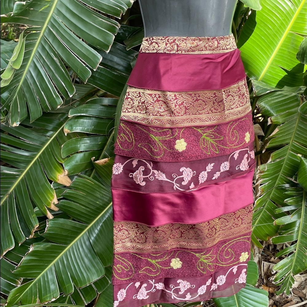 brocade, embroidered and satin and sheer tiered skirt - Picture 3 of 9